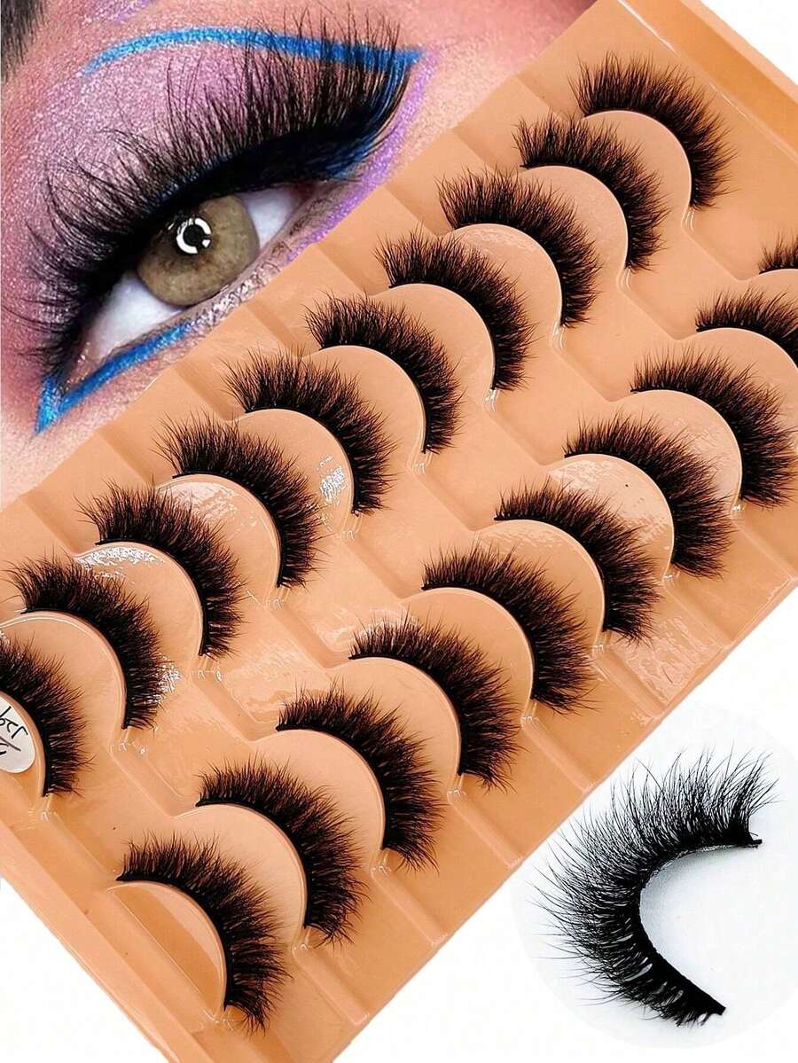 HBZGTLAD 10 Pairs Soft, Fluffy And Natural Long 3D Faux Mink Eyelashes Set For Makeup - Cat Eye Lashes - View 1