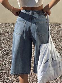 Livesso Women's Casual Everyday Wear Denim Bermuda Shorts With Pockets - Blue - View 2