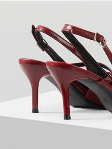 Mnmlis Simple Solid Color Casual Commuter Office Pointed Slingback Women's High Heel Sandals - Burgundy - View 5