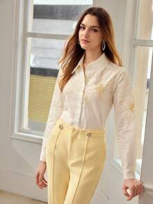 MOTF PREMIUM WOMEN'S EMBROIDERED LONG SLEEVE BLOUSE FOR DATES, SPRING/SUMMER - White - View 5