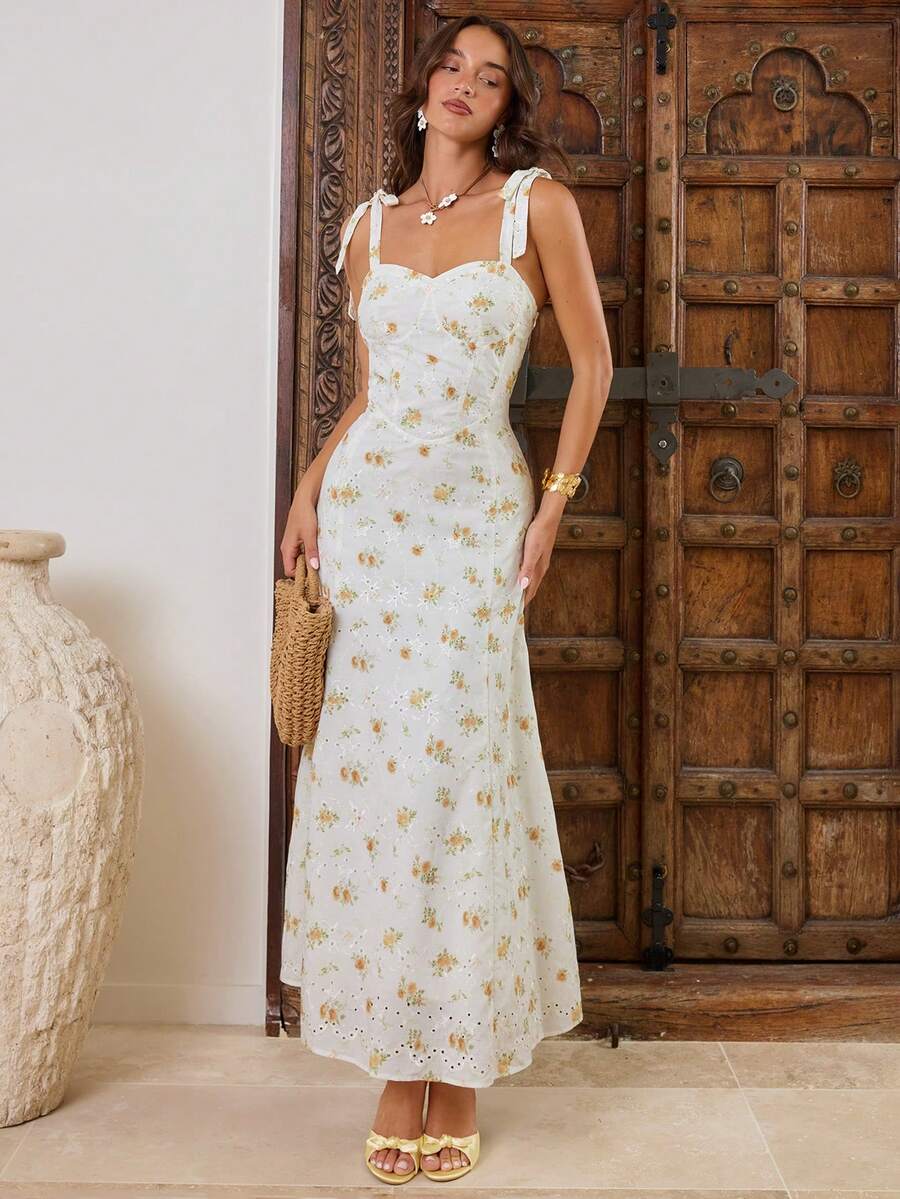 Enchnt 刺绣印花浪漫度假风女装 - 黃色 - 查看 1