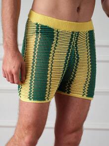 Manfinity Swimmode 男士度假休闲镂空针织短裤 - 彩色 - 查看 4