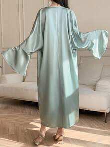 DAZY Women's Elegant Solid Color Round Neck Sleeveless Dress With Belt & Flare Sleeve Robe, 2-Piece Set, Spring/Summer - Green - View 2