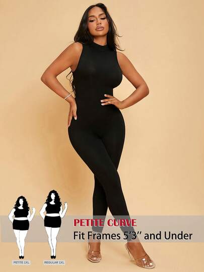 SHEIN PETITE CURVE Mono informal sin mangas de unicolor para mujer de talla grande