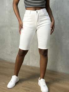 Slaydiva Women's High Waist Pocket Skinny Casual Versatile Denim Shorts - White - View 1