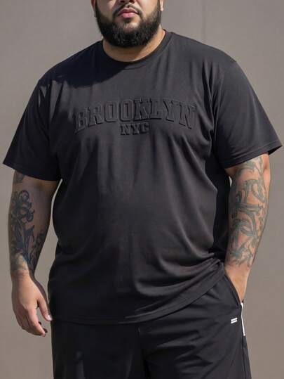 ResortEase Plus Size Men's Short-Sleeved One-Piece, Oversize, Men's Casual Simple Letter Slogan Embroidered Craft T-Shirt, Loose Drop Shoulder Casual Short-Sleeved T-Shirt, Light Khaki Beige Suede Texture Fabric T-Shirt, Young Street Wear, Hot On Ins, Gift For Boyfriend, Young Casual Sports Street Daily Commuting All-Match Back To School Vacation Wear, The First Choice For Boyfriend And Husband Gifts, Couples Wear