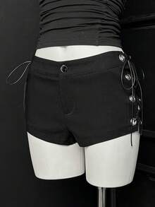 EgrlEra Women's Punk Sexy Lace-Up Shorts - Black - View 3