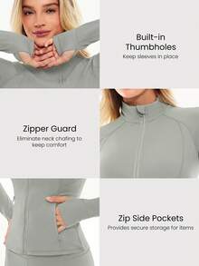 GLOWMODE FeatherFit™ Slim-It Streamline Performance Secure Pockets Zip Up Long Sleeve Jacket Low Impact Yoga Daily Spring Summer - Grey - View 4