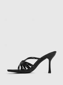 CUCCOO SZL 女士鞋履 春夏新款圆头细高跟黑色条纹高跟凉鞋 时尚舒适 百搭性感派对女凉拖鞋 - 黑色 - 查看 4