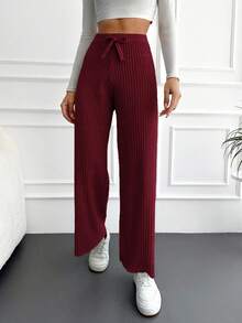 RueChic Cotton Solid Straight Leg Slant Pocket Casual Pants - Burgundy - View 3
