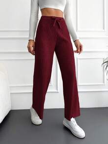 RueChic Cotton Solid Straight Leg Slant Pocket Casual Pants - Burgundy - View 4