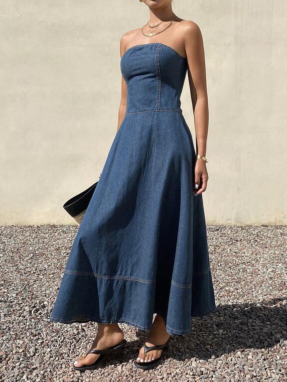casual denim dresses for women Summer Chic: Sleeveless V-Neck dress with High Waist, Split Hem, Turn-Down Collar, and Hollow Out wearing dress is made of soft Summer Dresses Ladies Casual Denim