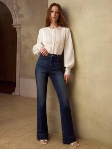 MOTF PREMIUM BLUSA DE MANGA LARGA CON BORDADO FLORAL ELEGANTE Y CASUAL PARA MUJER - Blanco - Ver 6