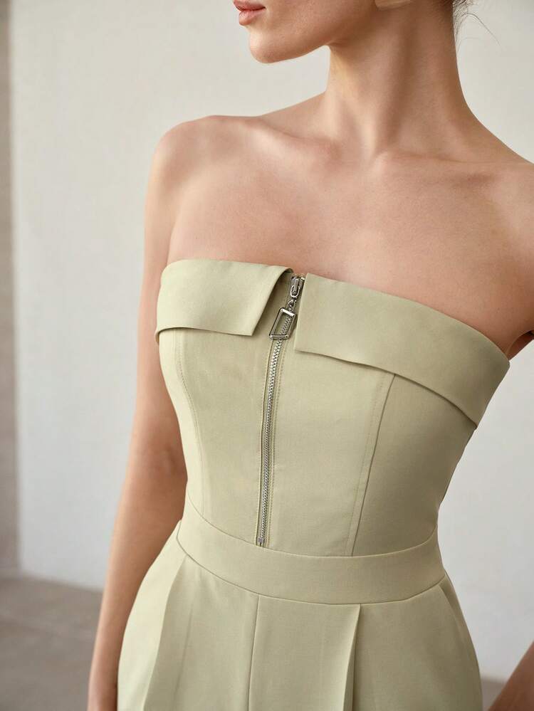 WOMEN'S ELEGANT STRAPLESS ZIPPER FRONT JUMPSUIT