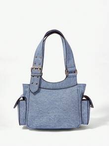 Viva Strut Ladies, Women Shoulder Bag, Hobo Bag ,Faux Leather, College ,School, Holiday ,Street Style ,Sports, Overnight, Dating ,Y2K, Punk, Motorcycle Style, Sweet, Cool, Street ,Sporty , Retro, Vintage, Belt  Multipocket - denim blue - View 4