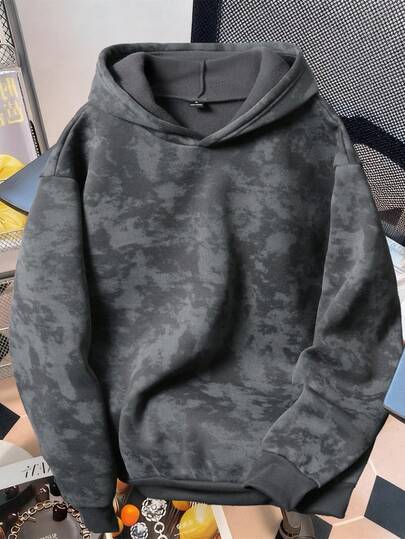 Manfinity Joysei 男女通用复古灰色连帽衫，做旧连帽卫衣