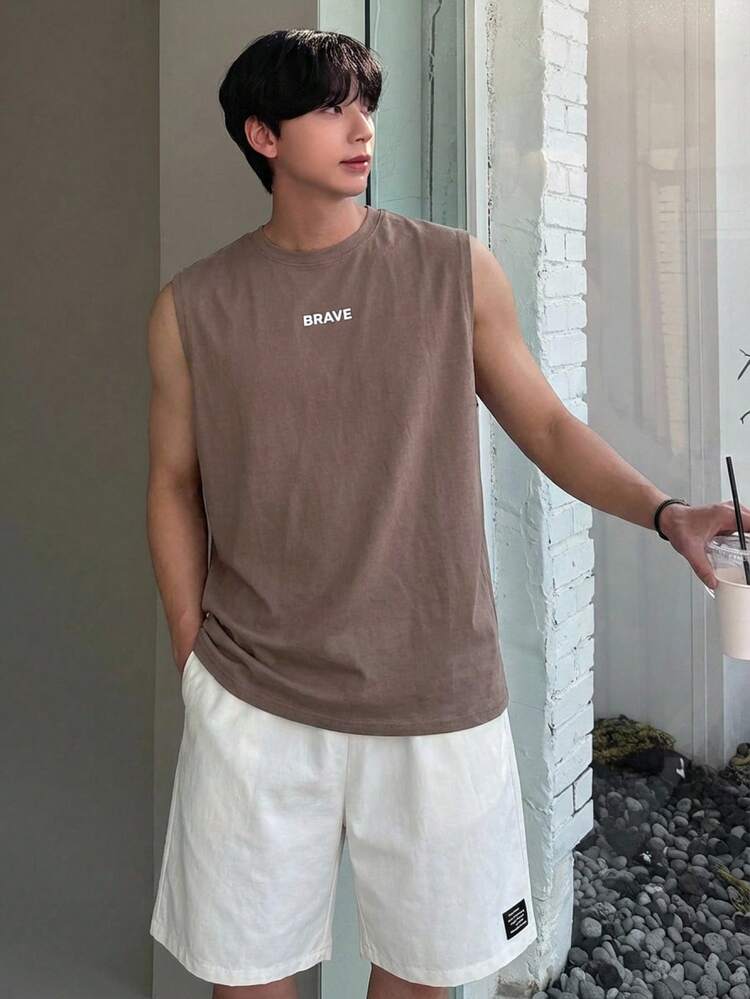 Men's Round Neck Letter Print Top And Shorts Casual Daily Outfit