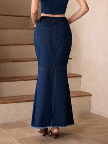 Selenza Women's Elegant Party Denim Mermaid Skirt - Dark Wash - View 2