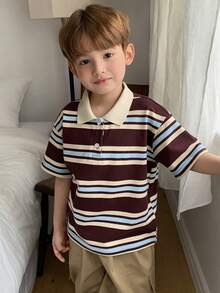 DAZY Young Boys' Basic Striped Print Short Sleeve T-Shirt - Brown - View 5