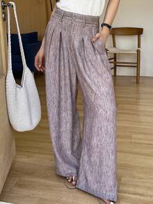 DAZY Women's Loose Fit Wide Leg Pants With Waistband, Casual Summer Trousers - Khaki - View 1