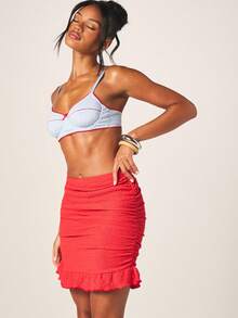 MISSGUIDED Red Ruched Bodycon Mini Skirt With Frill Hem Detail For Summer Beach Party Vacation Casual - Red - View 5