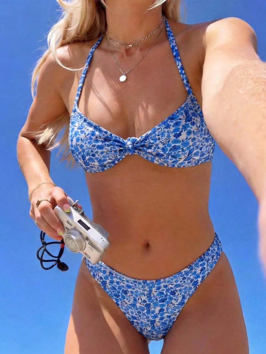 SHEIN Teen Girl Ditsy Floral Bikini Set, Vacation Beach - Multicolor - View 1