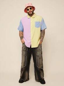 EASEVO Camisa de manga corta tejida de corte holgado y de múltiples colores a rayas, adecuada para el verano, talla grande para hombre - Multicolor - Ver 5
