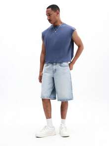 SUMWON Mens Sleeveless Crop Tank Top With Large Back Logo Print Summer Casual Streetwear - Royal Blue - View 3
