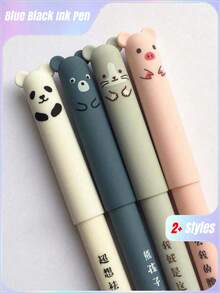 4Pcs/Set Kawaii Pig Bear Cat Mouse Erasable Gel Pen, 0.35mm Blue Black Ink, Back To School Office Stationery Supplies Gift - multicolor - View 1