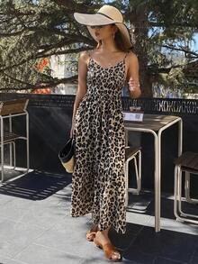 DAZY Teen Girl Casual Leopard Print Camisole Dress Summer - Coffee Brown - View 5