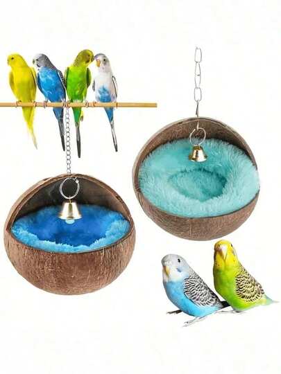 Natural Small Pet Bird Cushions, Houses, Beds, Anti-Pecking, Warming Pads For Parrots, Budgerigars, Parakeets, Canaries, Round, Warm, Comfortable Decorations, Pet Bird Cushions