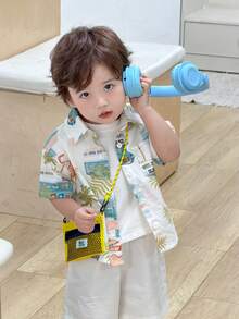 Dazy Kids 男婴热带植物印花短袖衬衫，假日风格 - 淺藍色 - 查看 6