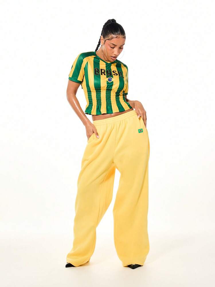 SUMWON WOMEN Joggers de pierna ancha con apliques brasileños