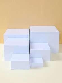 3/6-Piece Stackable Acrylic Dessert Display Stand Set - White Rectangular Tiered Riser For Wedding, Party Buffet & Holiday Decor (Multiple Sizes) - White Square - View 7