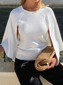 Livesso Suéter holgado de punto casual para mujer, elegante jersey para oficina, negocios, trayecto, adecuado para otoño, primavera, verano - Beis - Ver 6