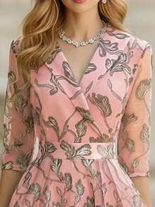 EMERY ROSE 优雅树叶图案长款正式连衣裙，适合春秋季女性穿着 - 彩色 - 查看 3