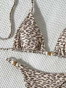 Swim SXY Women's Spring/Summer Leopard Print Random Beaded Necklace Bikini Set - Multicolor - View 4