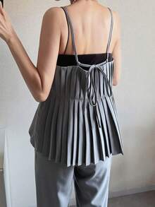 FRIFUL Women's Camisole Top With Pleated Waist & Elastic Waist Pants 2 Pieces Set - Grey - View 2