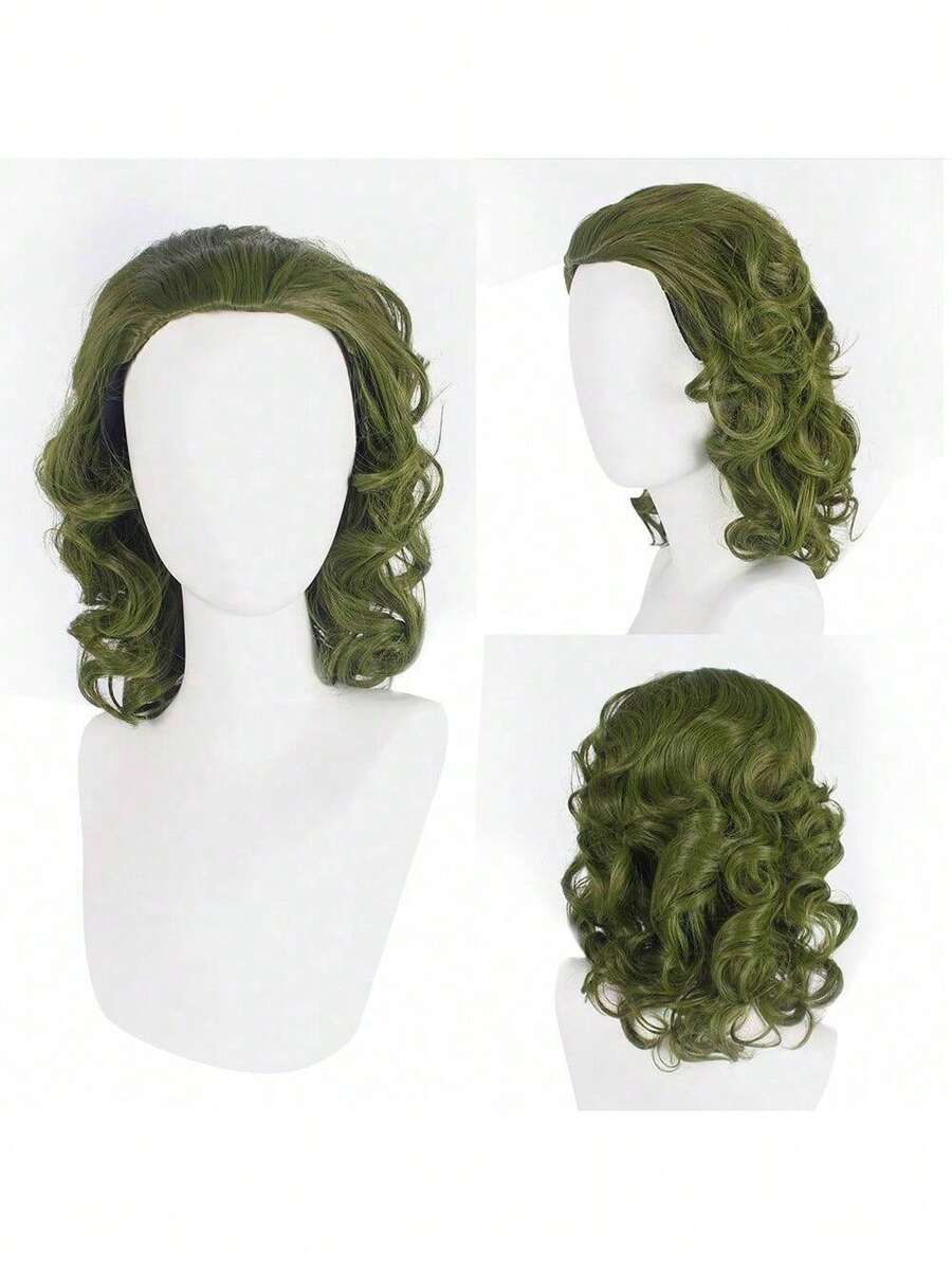 Cosplay Clown Green Medium Long Curly Hair, Daily Wear Wig, Holiday Party, Stage Performance, High Temperature Silk Cosplay Wig