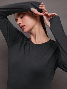 Activina 女士休闲百搭插肩袖运动T恤长袖运动服健身上衣套装女士无缝衬衫健身衬衫 - 灰色 - 查看 5