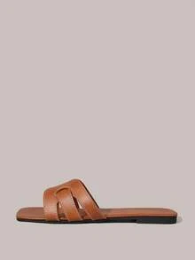 Styleloop 棕色凉鞋 夏季露趾波西米亚风度假鞋 交叉绑带黑色草编鞋 麻绳编织软底户外凉拖 - 棕色+線條 - 查看 2