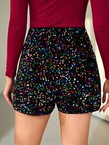 SHEIN Clasi Quần short cạp cao đính sequin thanh lịch dành cho nữ, thích hợp cho các bữa tiệc, hẹn hò, sự kiện buổi tối vào mùa xuân, hè, thu, đông - Nhiều màu - Xem 2