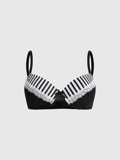 ROMWE Goth 大码哥特式钢圈音符条纹模杯蕾丝文胸