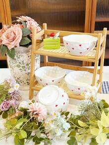 1个/4个装陶瓷碗，不对称手绘极简心形陶瓷碗，可爱酸奶碗、沙拉碗、汤碗，适合新年、聚会、派对，可用洗碗机清洗和消毒。 - 彩色 - 查看 5