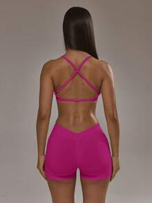 Musera Sport Bộ đồ thể thao phối hợp gồm áo ngực thể thao lưng chéo và quần legging bó mông, thích hợp cho mùa thu đông, tập luyện thể thao, bộ đồ tập luyện mùa hè. - Màu Hồng Tươi - Xem 6