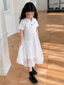 DAZY Vestido casual de fiesta con volantes y estampado de lazos para niña - Blanco - Ver 5