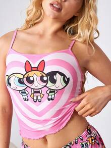 THE POWERPUFF GIRLS X SHEIN Women's Camisole And Shorts Pajama Set - Pink - View 7