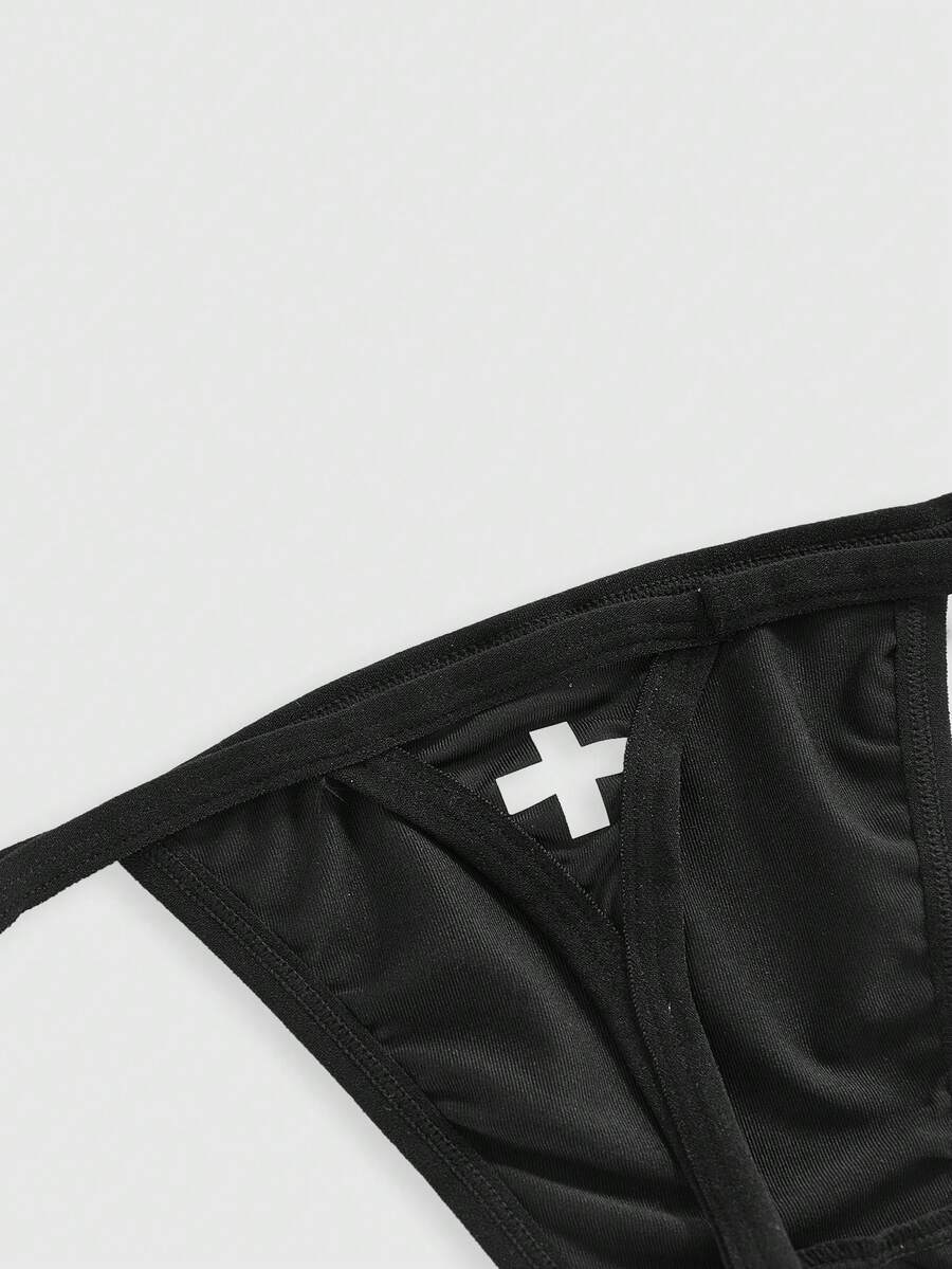 ROMWE Women's Gothic Cross Narrow Edge Thong Panties - Black and White - View 1