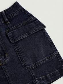 SHEIN MOD Women's Casual Washed Denim Cargo Mini Skirt, Summer - Dark Wash - View 4