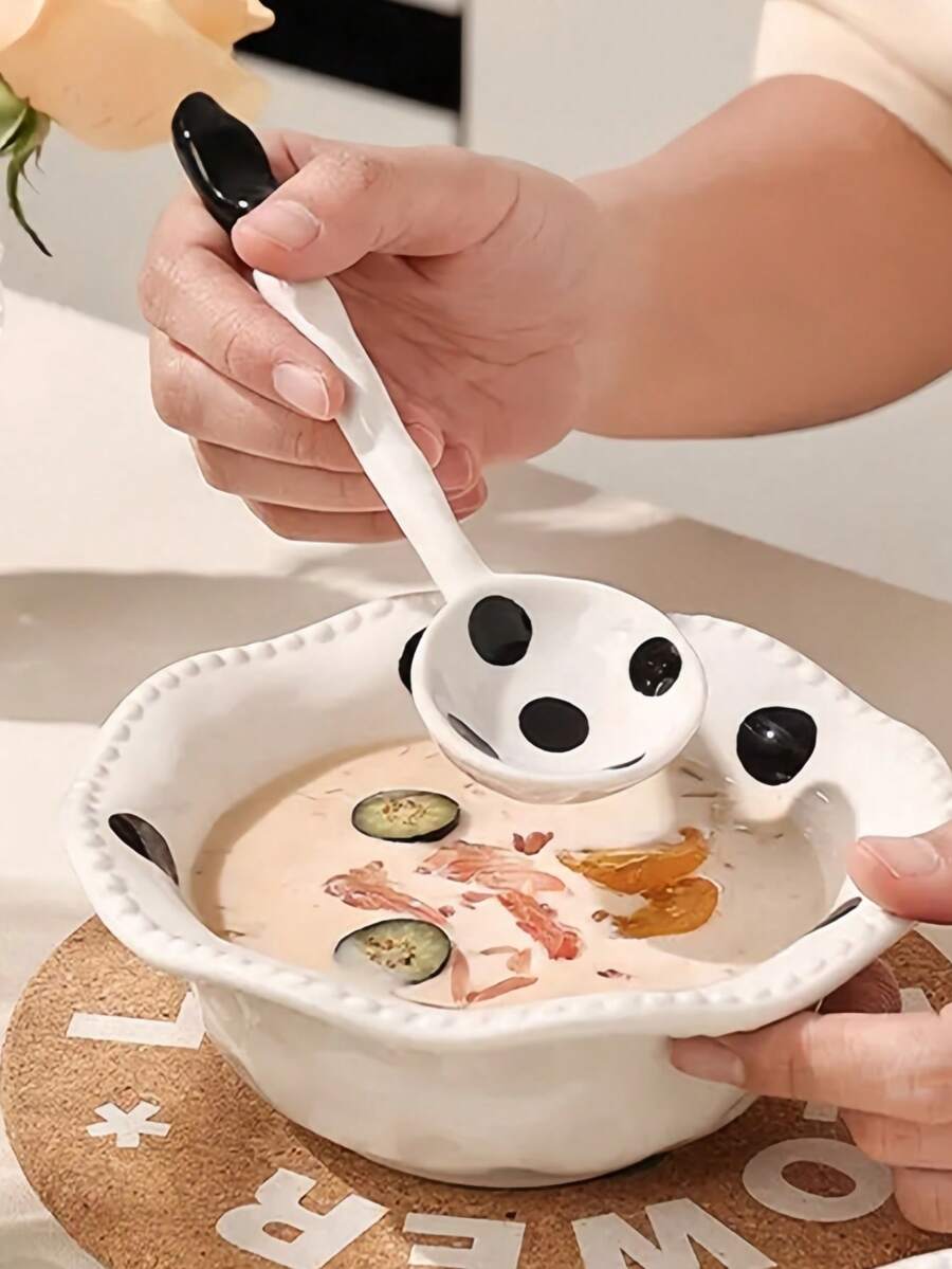 Bát sứ hình chấm bi nặn tay không đều, bát súp hai quai dung tích lớn, bát dùng một lần cho gia đình, nhà hàng, quà tặng. - Nhiều màu - Xem 1